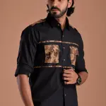 Classic Black Hunting Shirt with Camouflage Pockets | Premium Men's Sportswear | Outdoor Design | Comfortable Cotton Fabric | Size 36-44